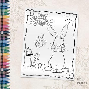 Página para colorir de coelho da Páscoa para imprimir, folha para colorir, atividade de artesanato para crianças pequenas, pré-escola, jardim de infância, creche, educação domiciliar, carta dos EUA e PDF A4