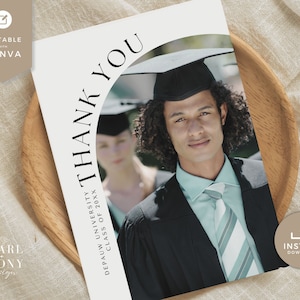 Graduation Photo Card Thank You Note Template, Minimalist Graduation Thank You Printable, Personalized Modern Thank You Editable, DIY Canva