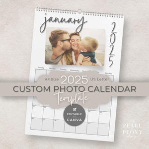 Plantilla de calendario fotográfico personalizado 2025, páginas mensuales personalizadas, plantilla de Canva para hacer tú mismo, regalo de recuerdo para mamá, abuela, maestra, tamaño carta de EE. UU. y A4