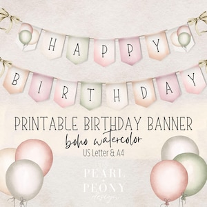 Geburtstagsgirlande, Geburtstagsgirlande, Party Banner Display, Pastell Bunting, Geburtstagsdekoration DIY, PDF zum Ausdrucken