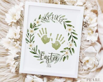 PRINTABLE My First Easter Handprint Art Craft for Baby, Easter Footprint Infant Keepsake Art, DIY Daycare Sunday School Activity 2026, PDF