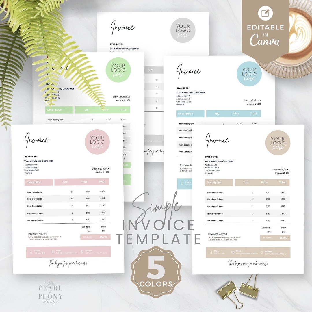 Modern Invoice Template Minimalist Invoice Small Business Invoice ...