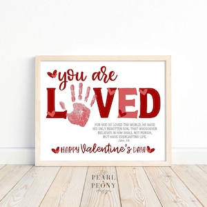 DRUCKBAR Christlicher Valentinstag Handabdruck Kunst Handwerk Projekt, Kleinkind Vorschule Kirche Homeschool, Sonntagsschule Bibel Vers Aktivität, PDF