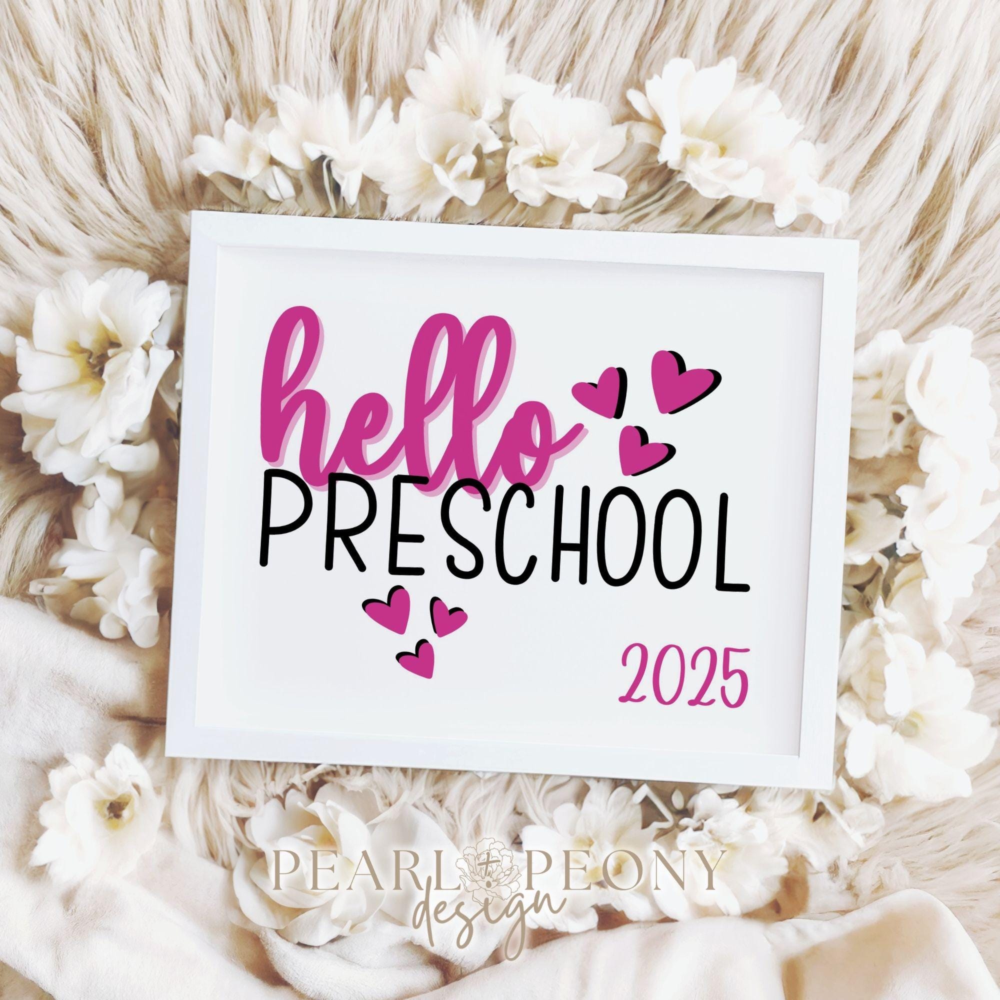 PRINTABLE Pink Preppy First Day of Preschool, Hello Preschool Sign ...