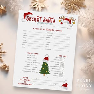 AFDRUKBARE Secret Santa-vragenlijst voor collega's, verlanglijst voor werkcadeauruil, cadeauruilformulier, enquête kantoorfeestfeestje kantoorvakantie, pdf