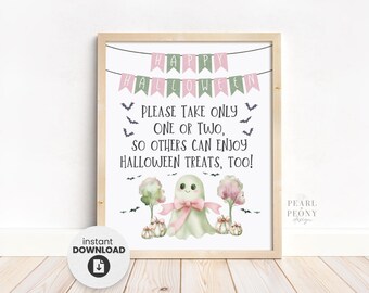 PRINTABLE Cute Ghost Halloween Candy Bowl Sign, Please Take One, Trick or Treat Front Porch Door, Take a Treat, Trunk or Treat, 8x10 PDF