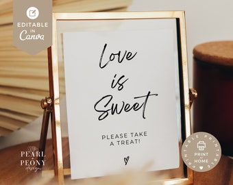 Love is Sweet Sign Template | Dessert Tischschild | Take a Treat Gunst Zeichen | Brautparty Babyparty | Moderne minimalistische Hochzeit | Leinwand
