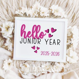 IMPRIMABLE rose preppy premier jour de la 11e année, bonjour panneau de l&#39;année junior, accessoire photo de la rentrée scolaire, enseigne numérique pour tablette iPad, téléchargement