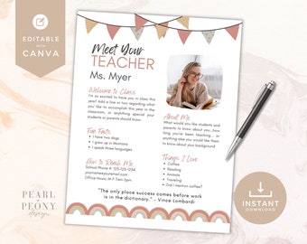 EDITIERBARE Treff den Lehrer Vorlage, Back to School Flyer, Boho Lehrer Brief, Back to School Lehrer Vorlage, Sofort Download, Canva