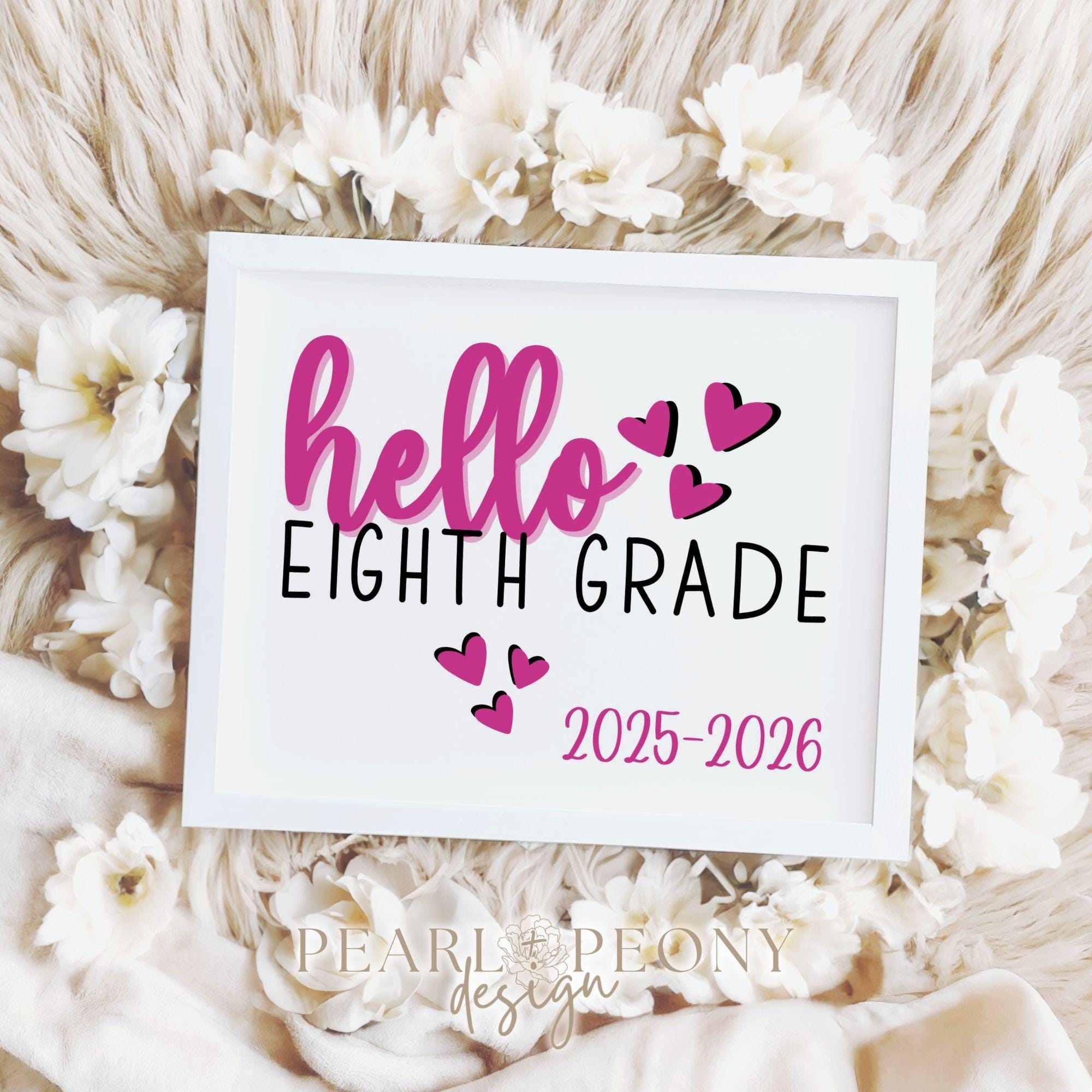 PRINTABLE Pink Preppy First Day of Eighth Grade, Hello Eighth Grade ...