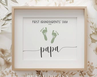 PRINTABLE 2026 Papa First Grandparents Day Handprint Footprint Keepsake Art, Personal New Grandfather Gift or Card, PDF US Letter & A4