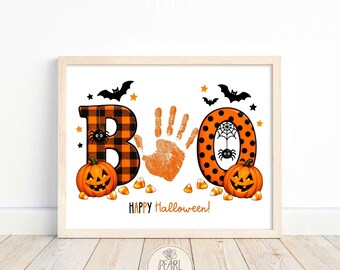 PRINTABLE Halloween Boo Handprint Art, Kids Halloween Keepsake, US Letter & A4 Size PDF