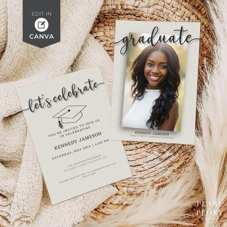 EDITABLE Graduation Party Invitation TEMPLATE, Modern Minimalist ...