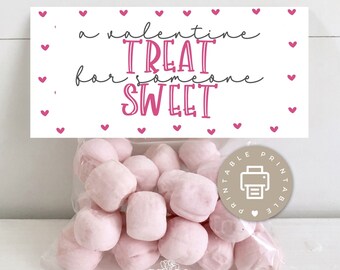 AFDRUKBARE Valentijnsdag Cookie Bag Toppers, Roze Treat Bag Toppers, Party Favor Tags, Candy Goodie Bag Toppers, Kids Classroom Party Treats