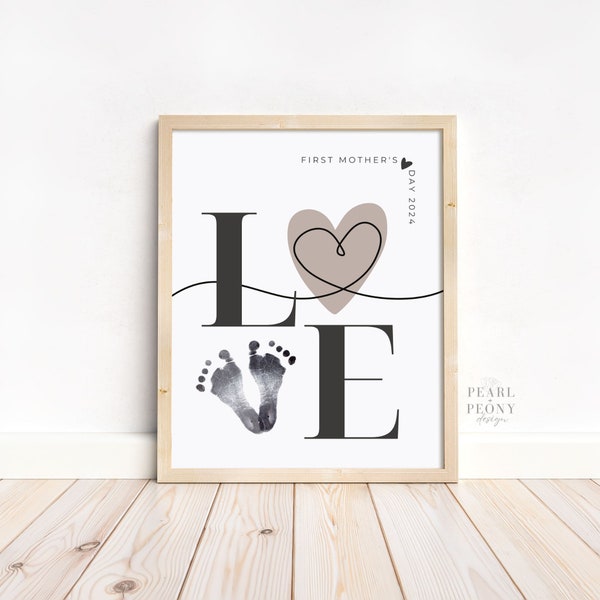 PRINTABLE First Mother’s Day Footprint Art, Mom Grandma Gift, 2024 Mothers Day Keepsake, DIY Gift from Kids, Gift for Mom, US Letter & A4