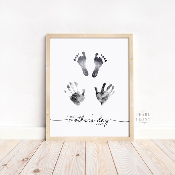 PRINTABLE First Mother’s Day Handprint Footprint Art, Personal New Mom Gift, 2024 Mothers Day Keepsake, DIY Gift from Kids, US Letter & A4