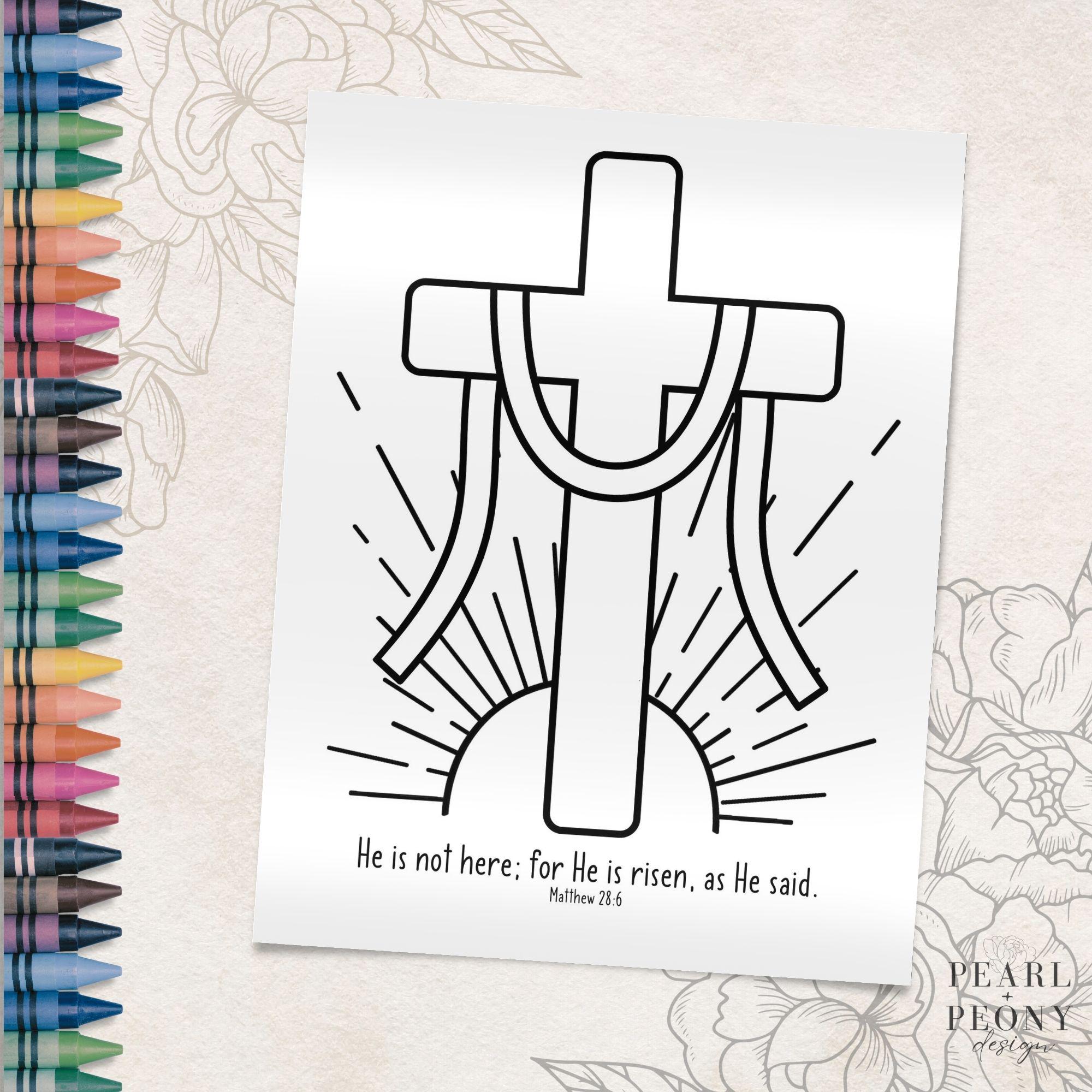 PRINTABLE Christian Easter Coloring Page Bundle, Cross He is Risen ...