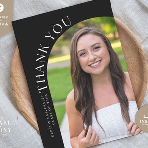 Graduation Photo Card Thank You Note Template, Minimalist Graduation Thank You Printable, Personalized Modern Thank You Editable, DIY Canva