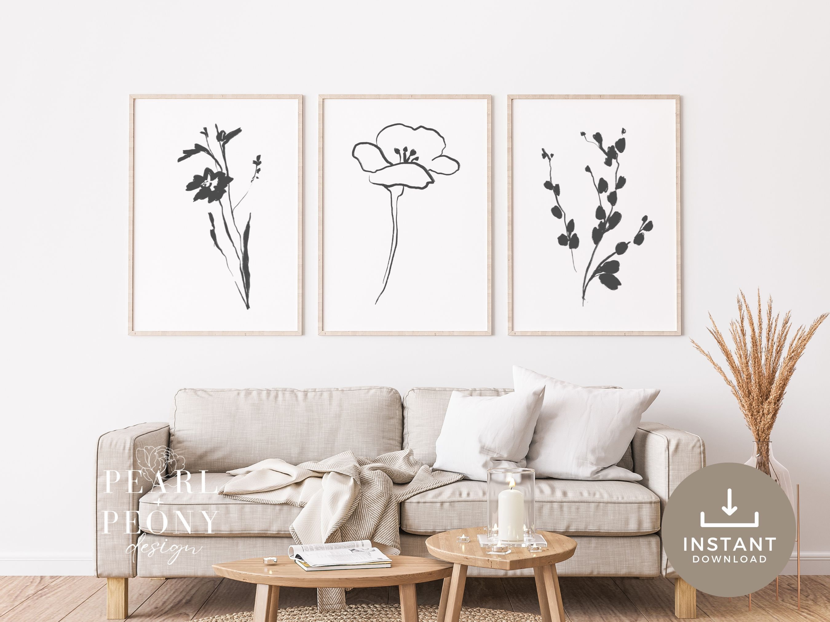 PRINTABLE Black and White Minimalist Botanical Gallery Wall Art, Flower ...
