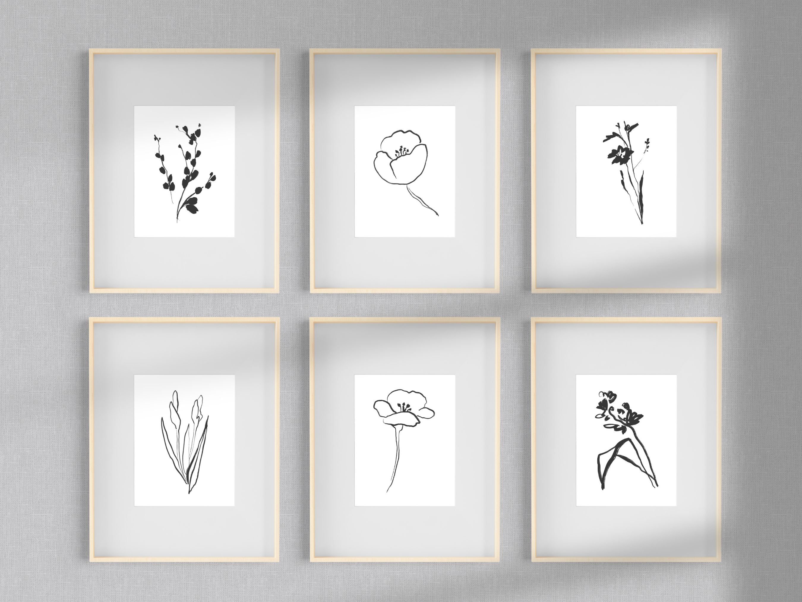 PRINTABLE Black and White Minimalist Botanical Gallery Wall Art, Flower ...