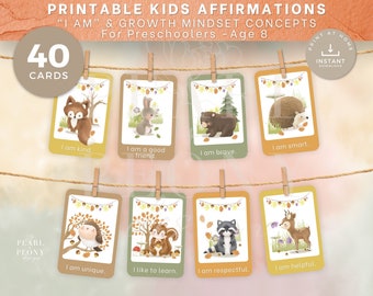 Cartes d’affirmation IMPRIMABLES pour les enfants, confiance en soi, affirmations Je suis, état d’esprit de croissance, cartes de positivité pour enfants, garçons et filles d’âge préscolaire