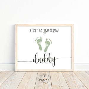 Arte imprimible de huellas de manos y pies para el primer Día del Padre, regalo personalizado para papá primerizo, recuerdo del Día del Padre 2025, regalo DIY para niños, tamaño carta y A4.