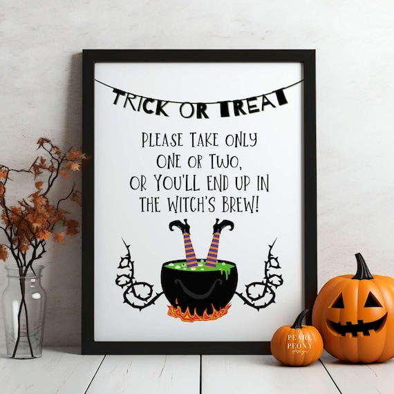 PRINTABLE Halloween Candy Bowl Sign, Please Take One Sign, Trick or Treat Porch Sign, Take a Treat Sign, Trunk or Treat, Digital Download