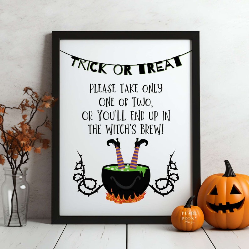 PRINTABLE Halloween Candy Bowl Sign, Please Take One Sign, Trick or Treat Porch Sign, Take a Treat Sign, Trunk or Treat, Digital Download image 1