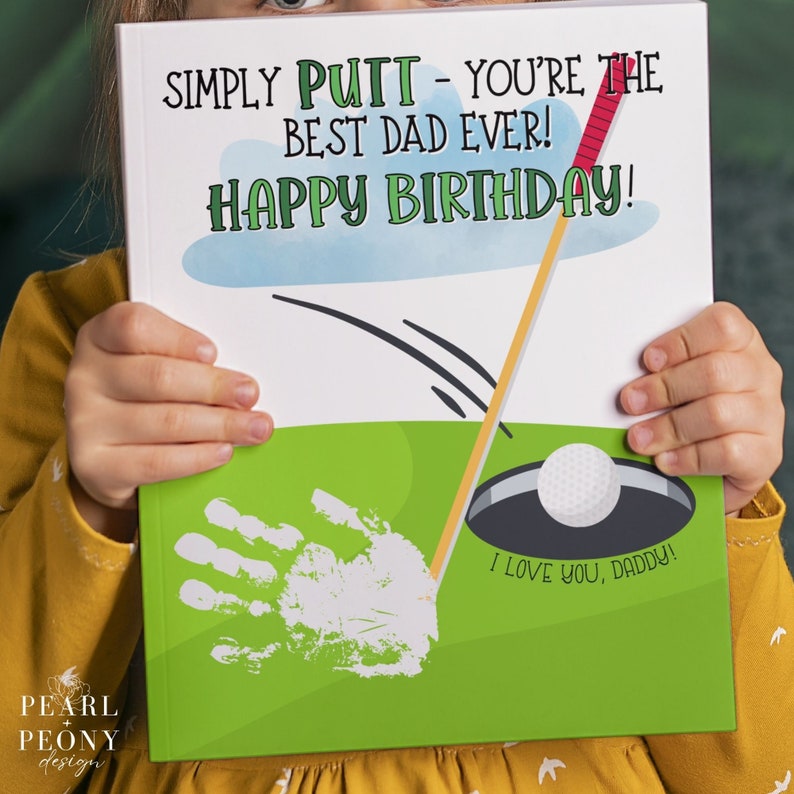 PRINTABLE Happy Birthday Dad Golf Handprint Art Craft Gift From Kids PRINTABLE Happy Birthday Dad Golf Handprint Art Craft Gift From Kids