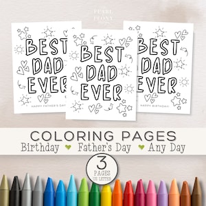 Página para colorear IMPRIMIBLE El mejor papá de todos los tiempos, tarjeta del día del padre del niño, tarjeta de cumpleaños para papá, página de actividades para niños, regalo de bricolaje para papá, PDF