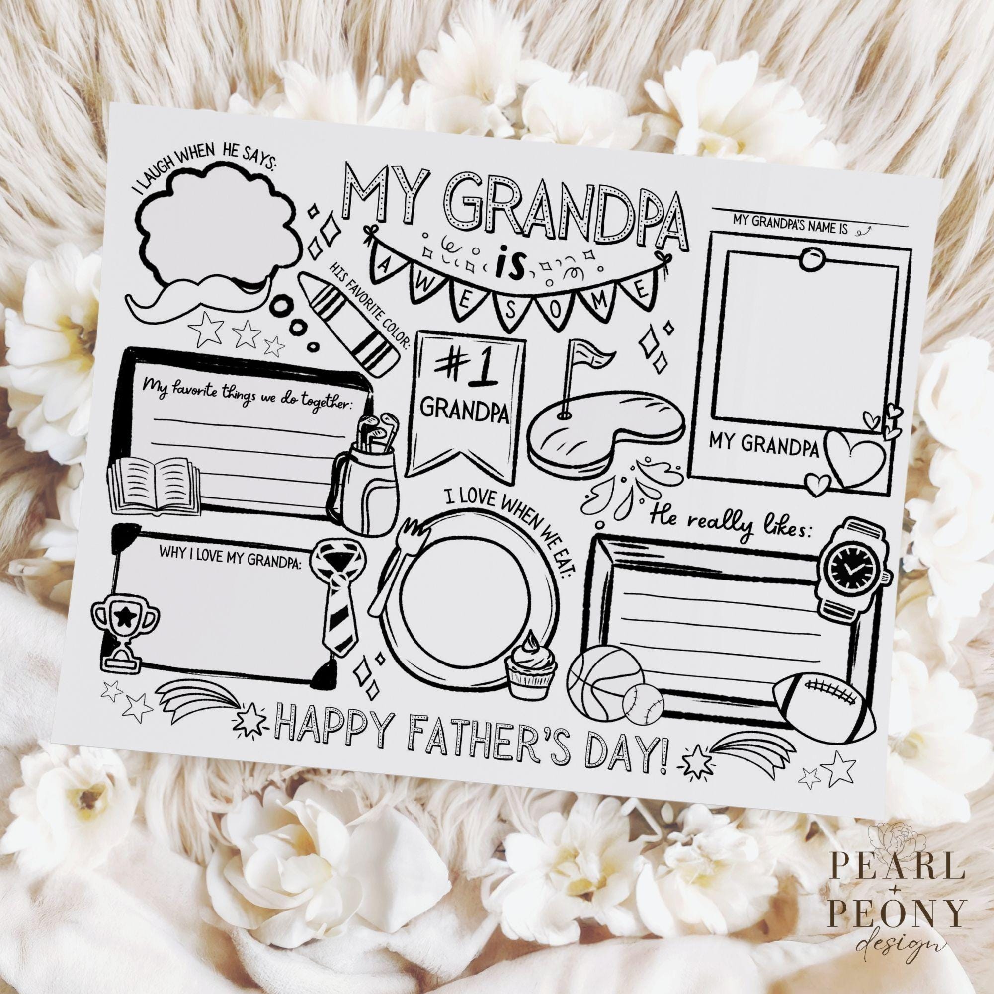 PRINTABLE Fathers Day All About Grandpa Fill in Blanks Questionnaire for Kids Keepsake Gift Card, Preschool Kindergarten, PDF US Letter & A4