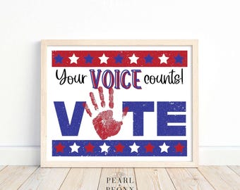 PRINTABLE Election Day Handprint Art Craft for Kids, Toddler Preschool Kindergarten Homeschool Activity, Voting Day Education Keepsake,  PDF