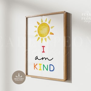 PRINTABLE I Am Kind Kids Affirmation Poster, Homeschool Printable, Classroom Decor, Educational Wall Art, Positive Playroom Posters