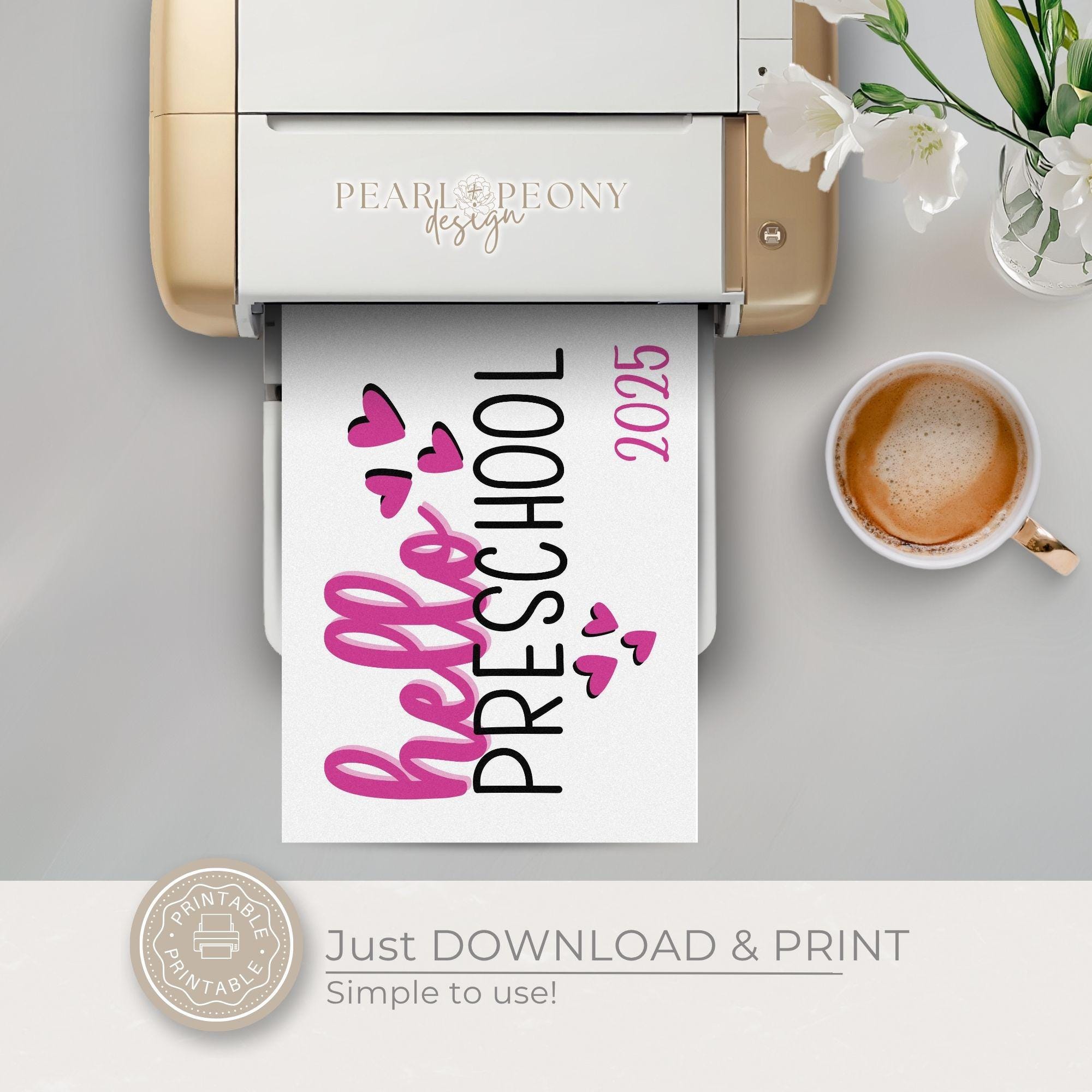PRINTABLE Pink Preppy First Day of Preschool, Hello Preschool Sign ...