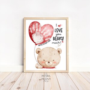 Manualidad con huellas de manos para el Día del Padre para imprimir, para mamá, osito de peluche, regalo para niños pequeños, recuerdo para bebé, tarjeta DIY, PDF, carta y A4