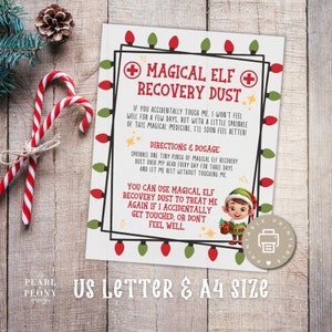 Carta de recuperação de elfo de Natal para impressão, poeira de recuperação de elfo mágico, carta de elfo doente, nota tocada por elfo, tradição de natal de elfo, carta dos EUA e A4