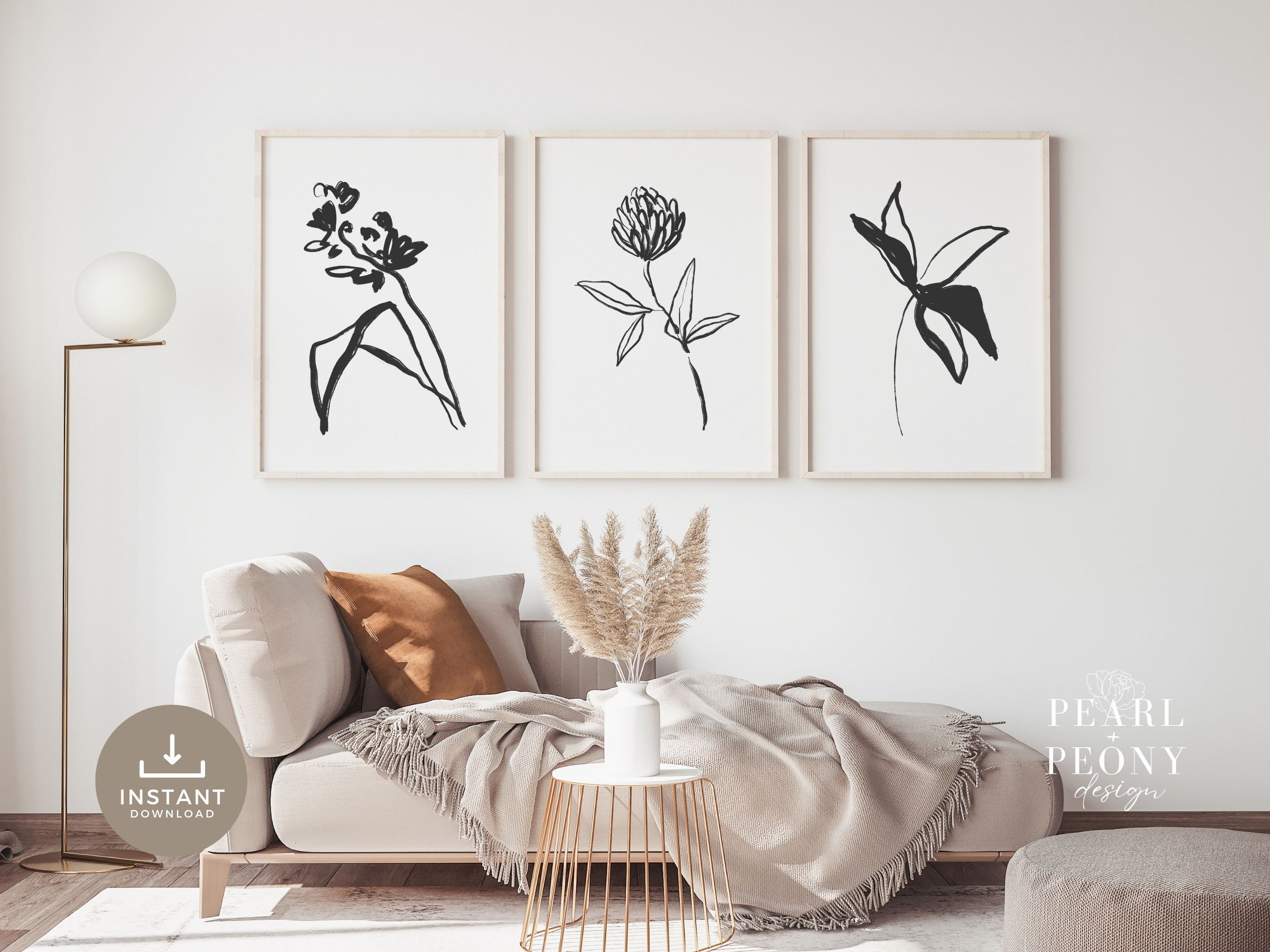 PRINTABLE Black and White Minimalist Botanical Gallery Wall Art, Flower ...