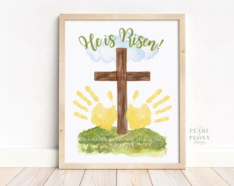 PRINTABLE Easter Handprint Art Craft for Kids, He is Risen Keepsake Art, Toddler Preschool Kindergarten, Homeschool, Sunday School Craft PDF