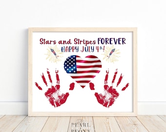 Manualidad imprimible con huellas de manos para el 4 de julio, actividad para niños en edad preescolar, educación en casa, PDF