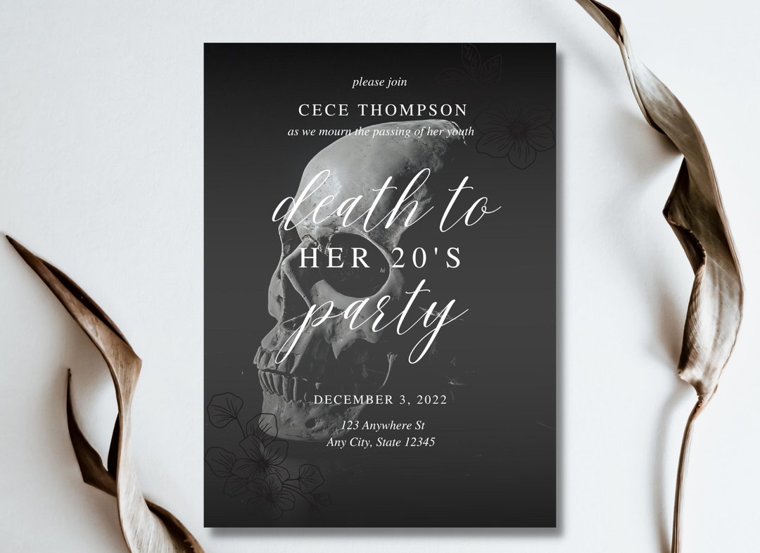 DEATH TO 20s PARTY, 30th Birthday Party, Skull Birthday Invite
