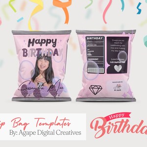 Chip Bag Template, Christmas Chip Bag, Birthday Chip Bag, Editable Chip Bag Template