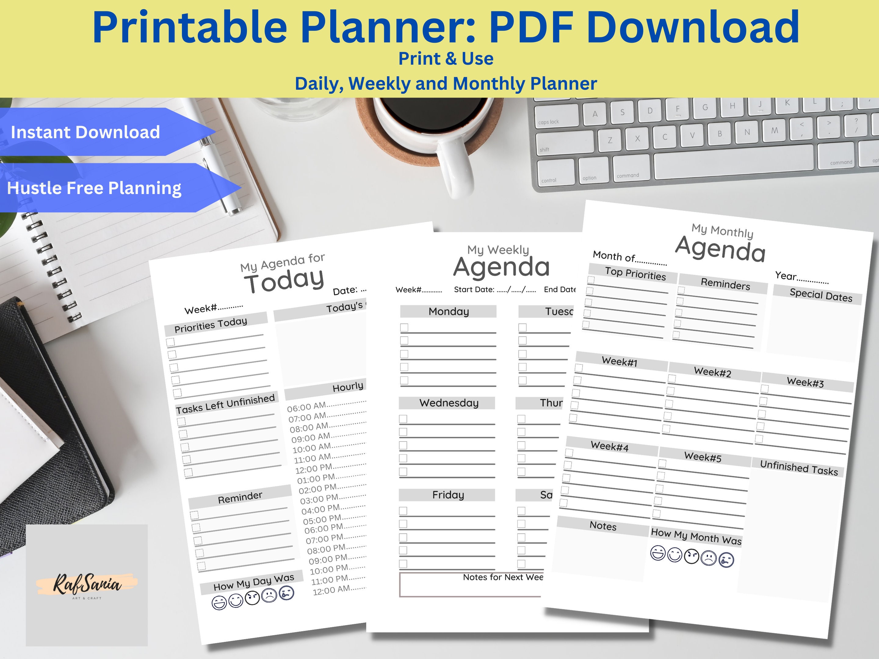 Printable Planner: Daily, Weekly & Monthly Planner. Instant PDF ...