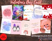 Printable Valentine's Day Card, Minimalist Card, Custom Cards, 10 Designs, Instant PDF Download, Digital Printable