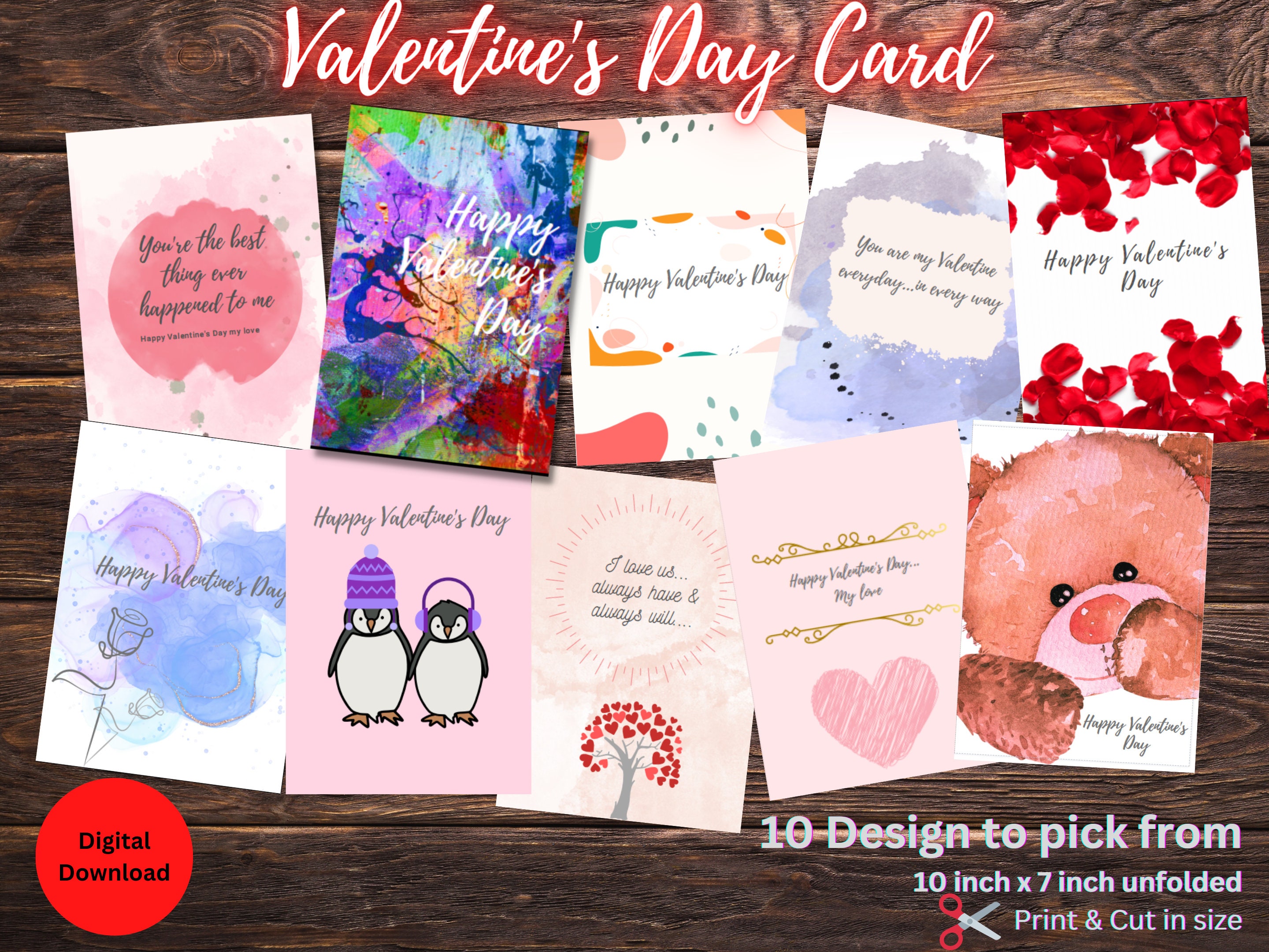 Printable Valentine's Day Card, Minimalist Card, Custom Cards, 10 ...