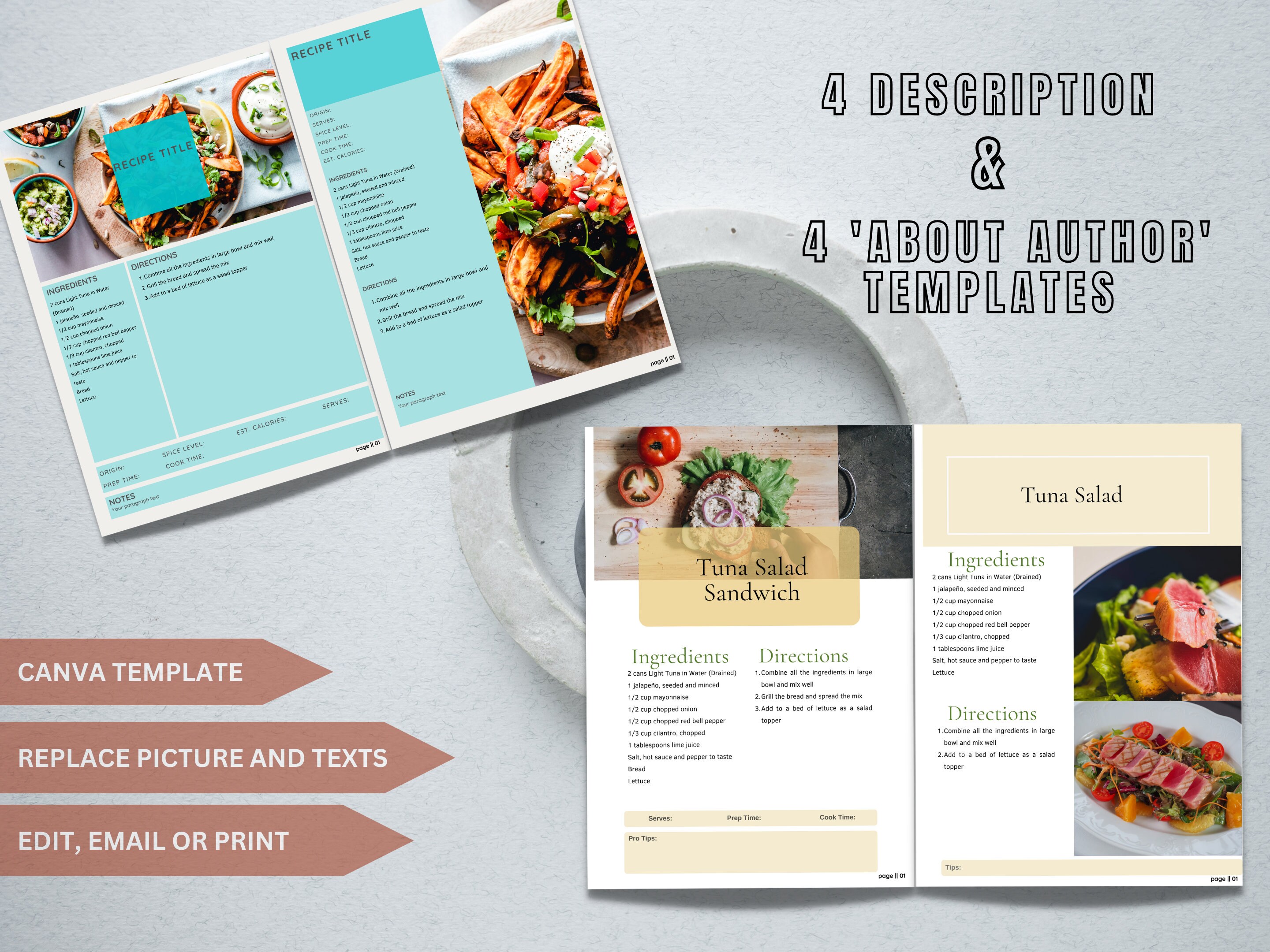 Cookbook Template, Digital Template for Recipe Books, Free Editable ...