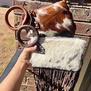 Cartera de mano de piel de vaca, cartera de mano de piel de vaca, pelo genuino occidental, cartera de mano de piel hecha a mano