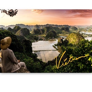 Vietnam Ninh Binh, Atemberaubenden Landschaftsaufnahmen, Poster, Wandkunst, Fotographie Walldeko Sonnenuntergang