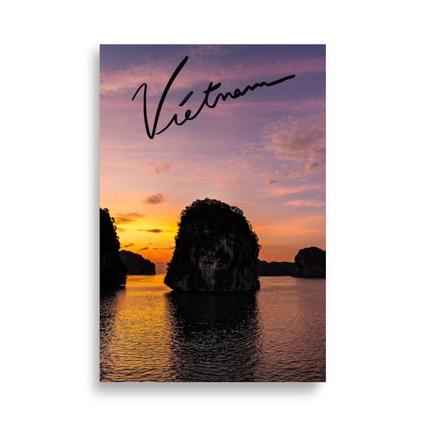 Vietnam Halong Bay Foto, Wandkunst, Poster Drucke, vietnamesisch Dekor, Fotografie Druck von  Insel bei Sonnenuntergang