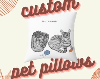 Custom Pet Pillow, Pet Portrait Pillow, Pet Throw Pillow, Personalized Pillow, Pet Sketch, Pet Gifts, Pet Lovers