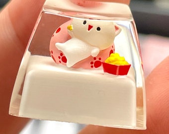 Handmade Cute Sofa Cat Resin Keycaps,French Fries Kitten Keycaps,Mechanical Keyboard Key Caps,Resin Keycap,Gift for her